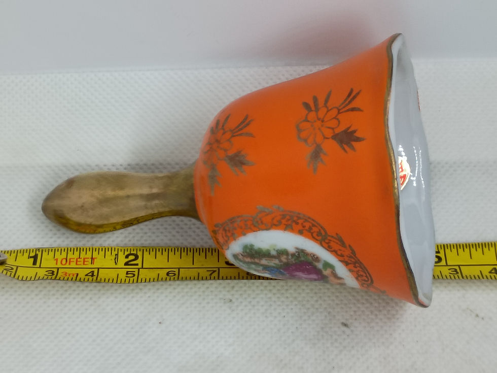 Thumbnail: 5" tall- porcelain bell - Orangle bell with vintage design- Enesco - Japan