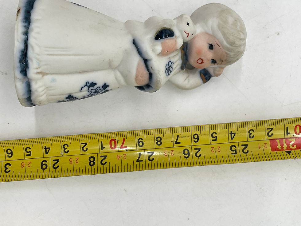 Thumbnail: 5"  tall-  Girl with cat porcelain bell- Jasco Taiwan