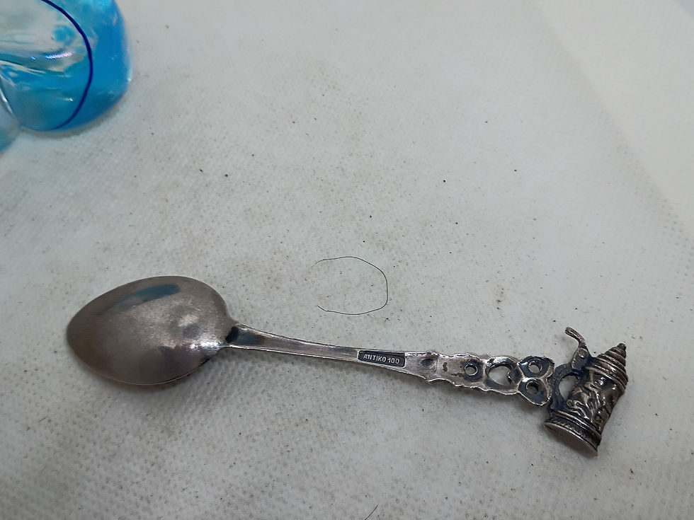 Thumbnail: Approx 4.5" German silver plated souvenir spoon- with 3D beerstein handle finial