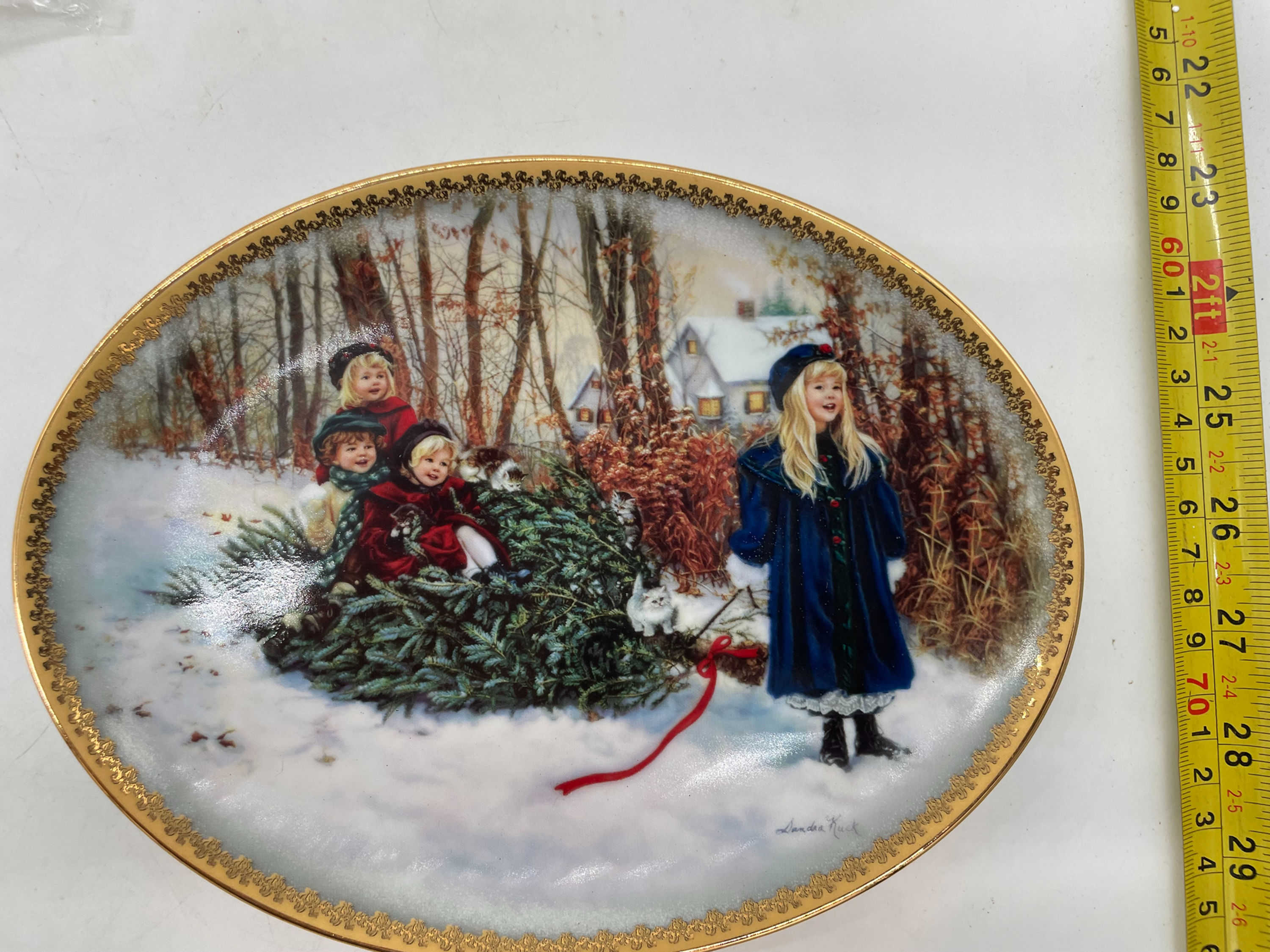 9" Oval Plate -"Bringing Home the Christmas Tree" by Sandra Kuck- 2000 with COA