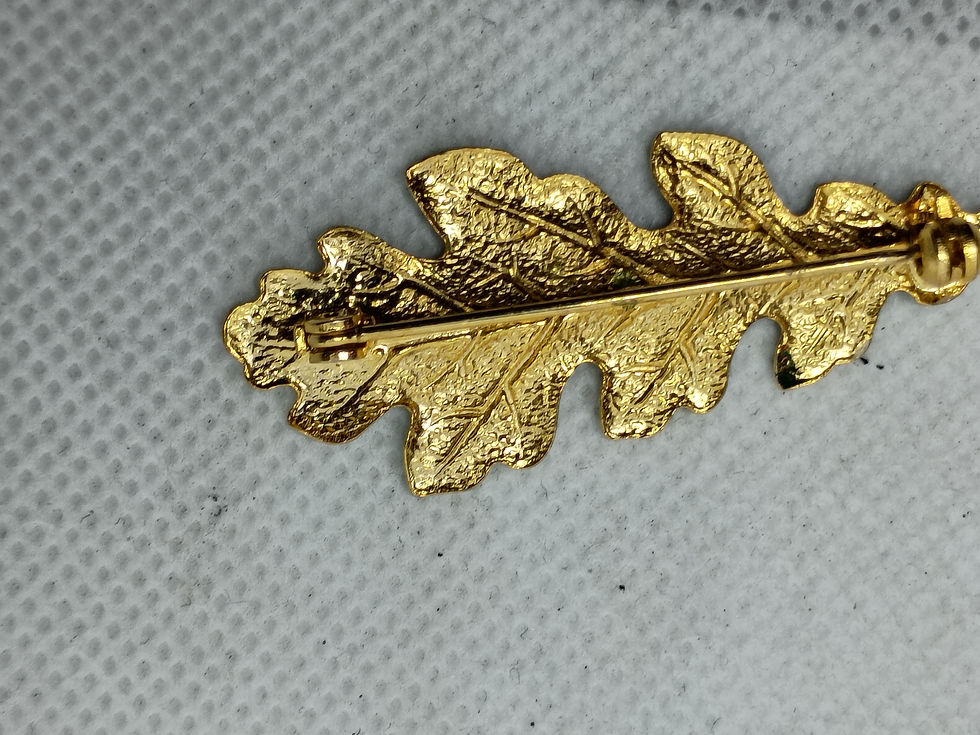 Thumbnail: 2" This is a  intricate, glossy green enamel oak leaf lapel pin (or brooch)