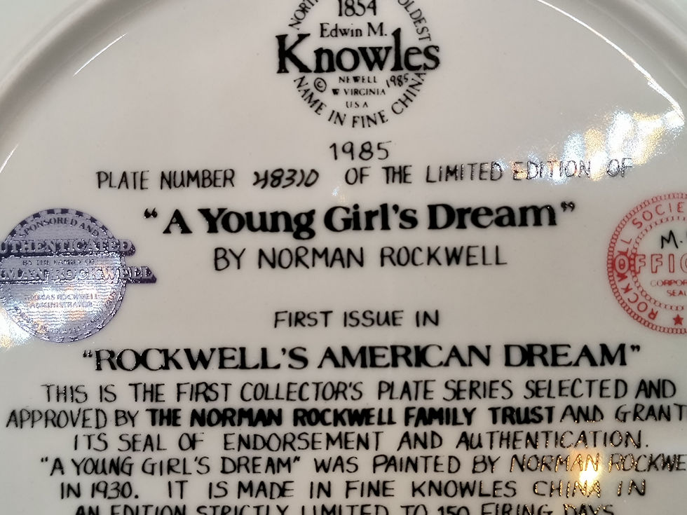 Thumbnail: 8" Plate - "A Young Girl's Dream"  1st edition in Rockwell's American Dream