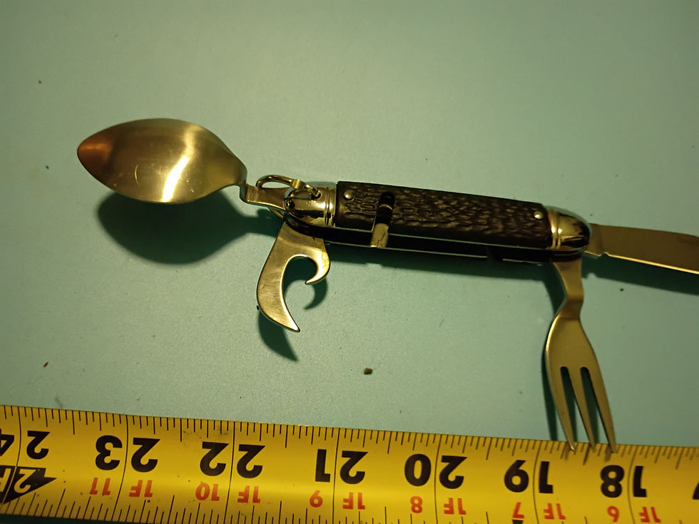 Thumbnail: Almost 8" Camping knife with spoon, fork and knife with can/bottle opener