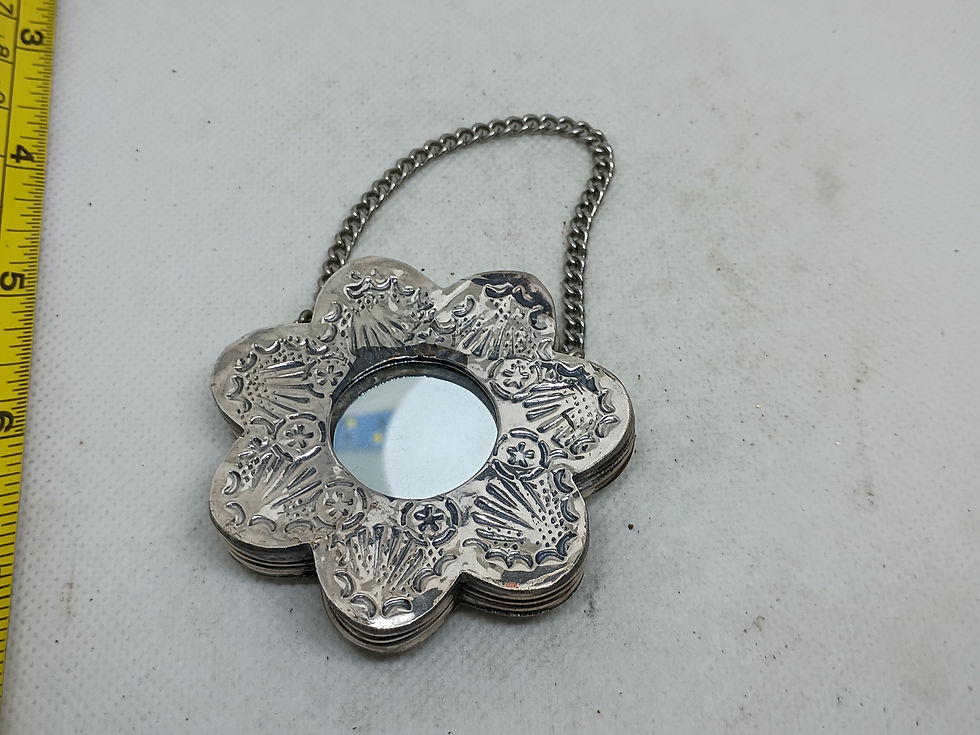 Thumbnail: Approx. 2.5"  Vintage Turkish 900 silver repoussé wedding mirror