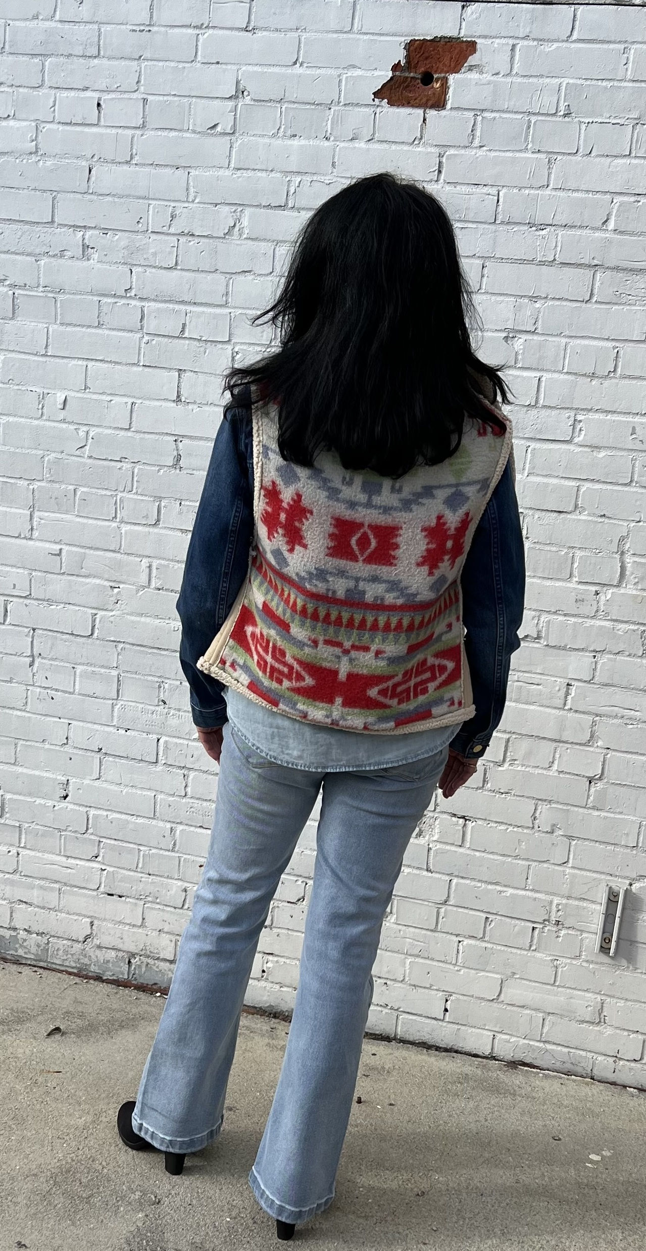 Vivienne Crossover Vest - Faux Fur Blush Pink and Vintage Cotton Beacon