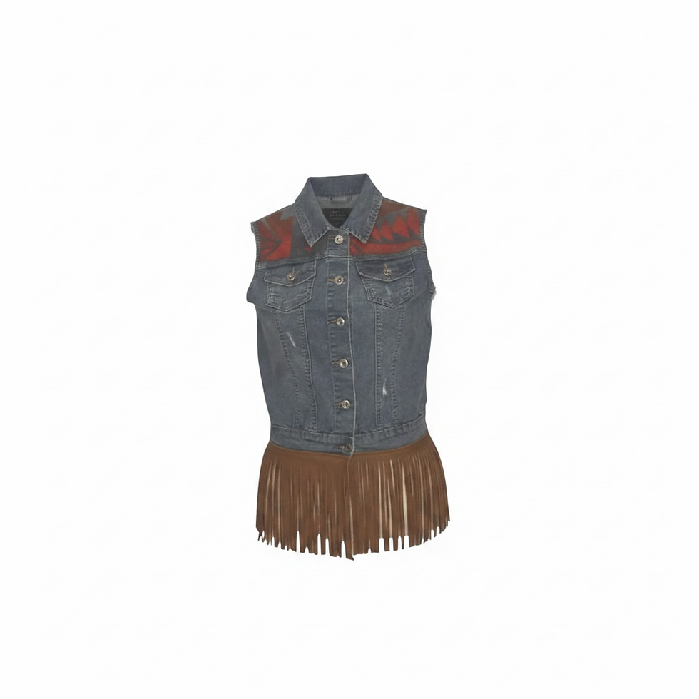 Thumbnail: Leather Fringe Ladies Denim Vest - TMA - 125