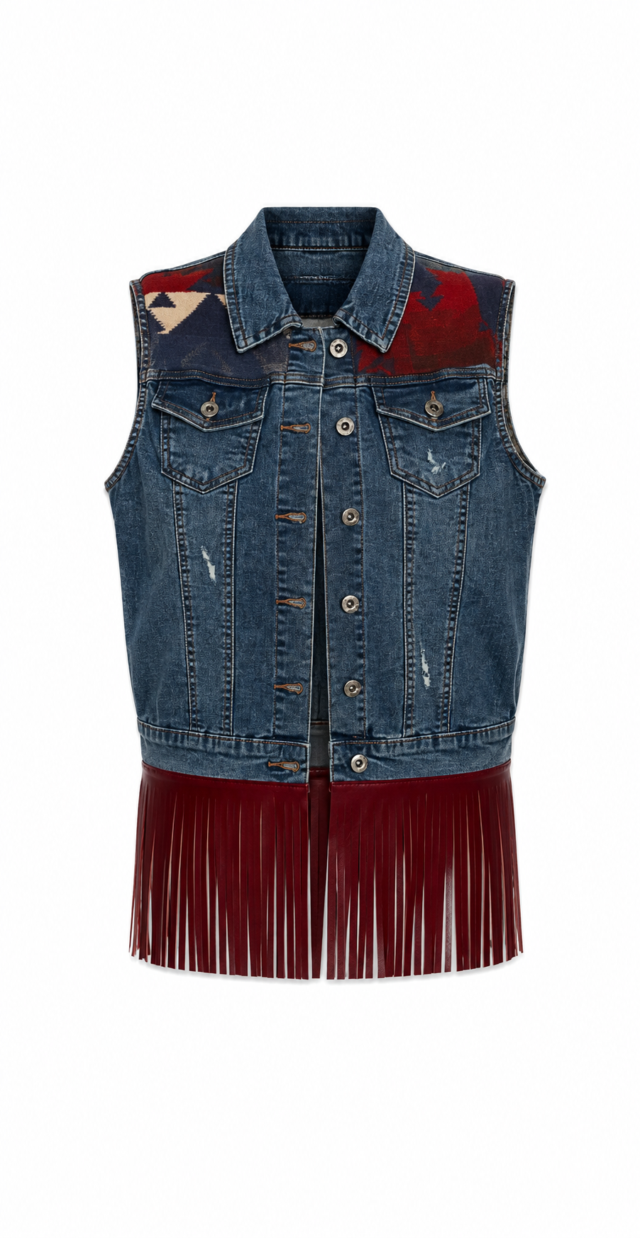 Thumbnail: Leather Fringe Ladies Denim Vest - TAM-125