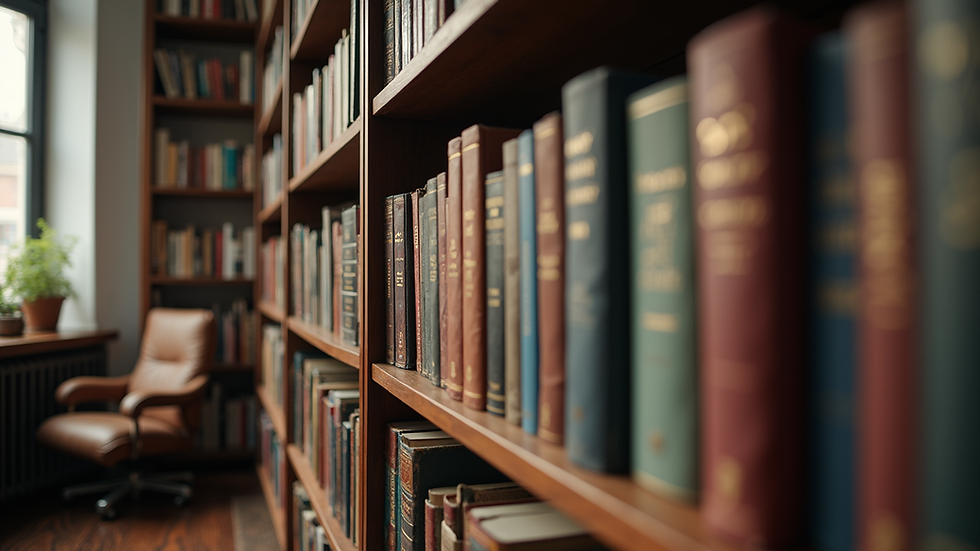 Eye-level view of a quaint library shelf showcasing a variety of self-help books