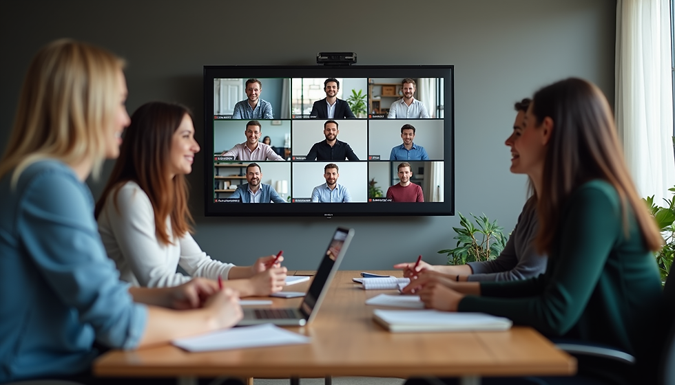 Eye-level view of a virtual training session with active breakout rooms on screen.