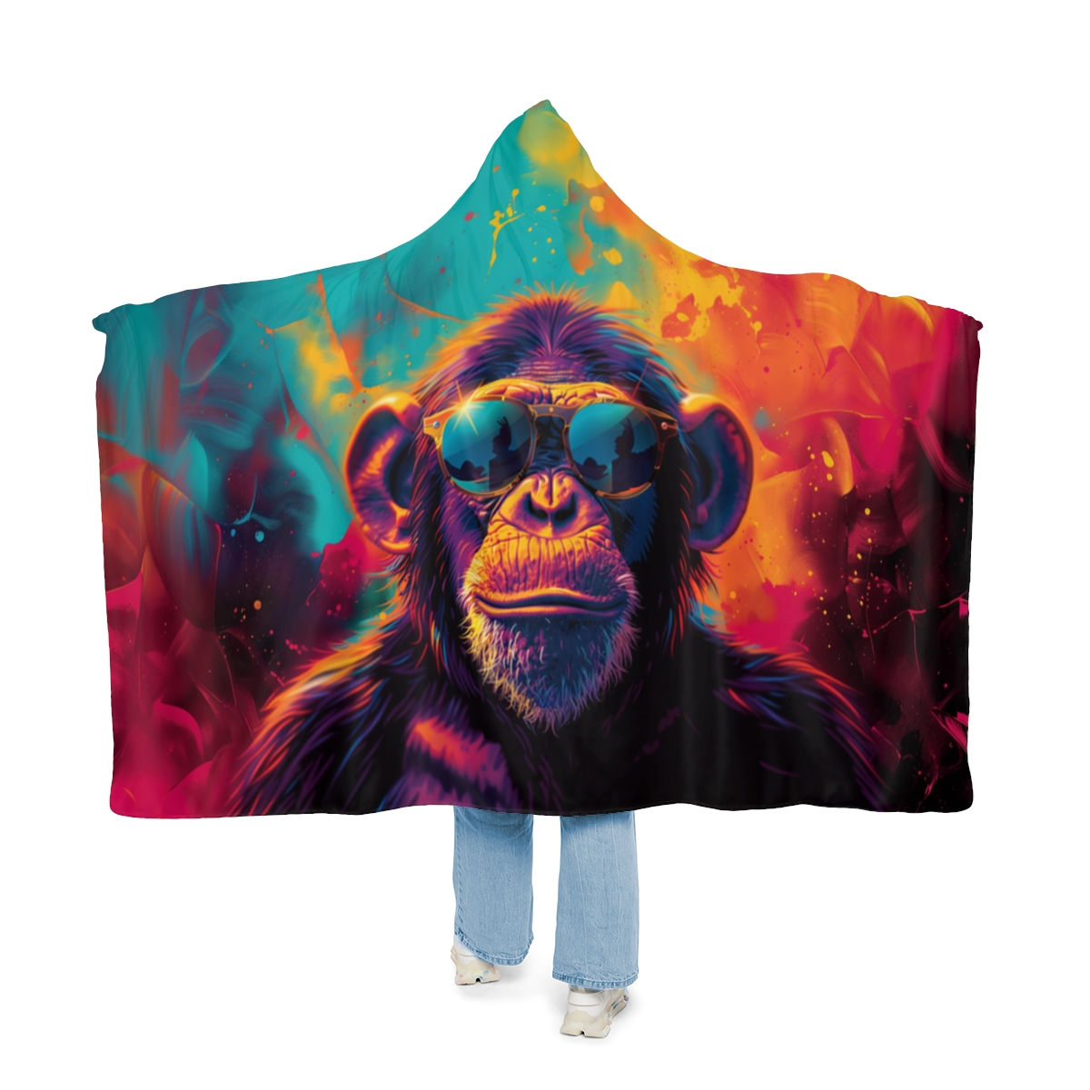 Chimp with Sunglasses - Hooded Blanket