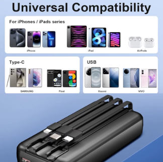 Miniatura: Power Bank 20000mAh com Lanterna Portátil Design Favos de Mel Bateria Externa Al