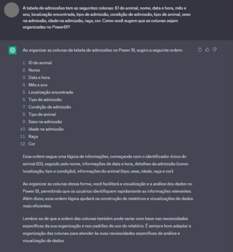 Imagem demonstra o resultado da aplicação do prompt do PoweBI no ChatGPT