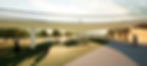Baxter's conceptual design for a pedestrian bridge in downtown Fargo, N.D. proposed using a cast-in-place concrete slab structure to bring pedestrians over a flood wall and down to river level on a gradually curving alignment. Michael Baker visualization.