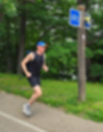 Daniel running to work on bike/pedestrian trail along the Mississippi River.