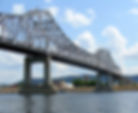 View of Winona Bridge, Winona, Minn. taken at water level adjacent to the bridge.