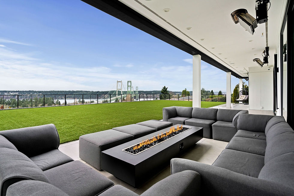 outdoor patio cover and black rectangular table fire pit black & white design with landscaping