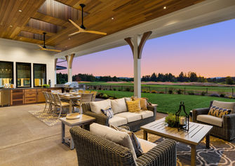 backyard covered patio with fans and recessed lighting outdoor dining area and kitchen year round entertainment area
