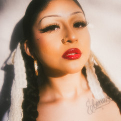 Close up portrait of woman with red lipstick