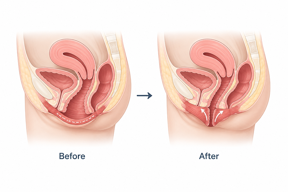 Before and after diagram of a vaginoplasty procedure.