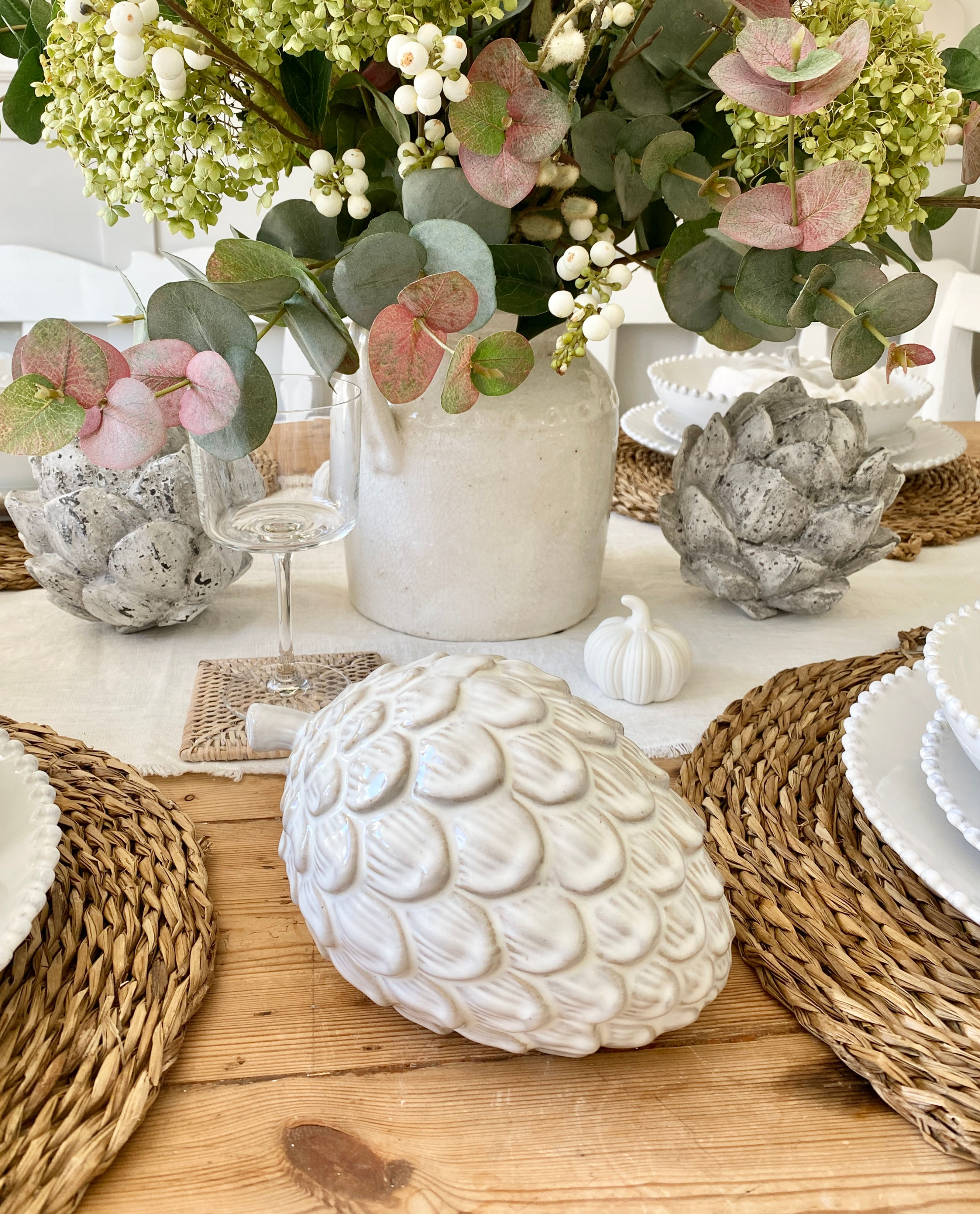 Natural/White Glazed Ceramic Pinecone  Large