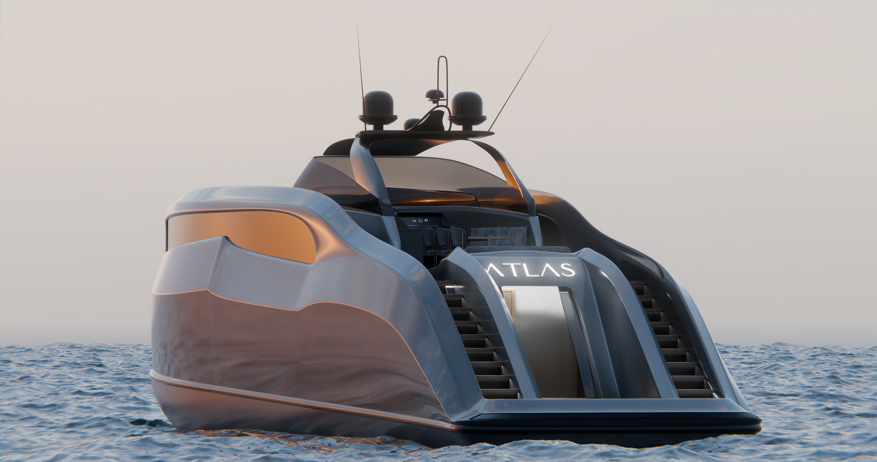 yacht side 3d rendering