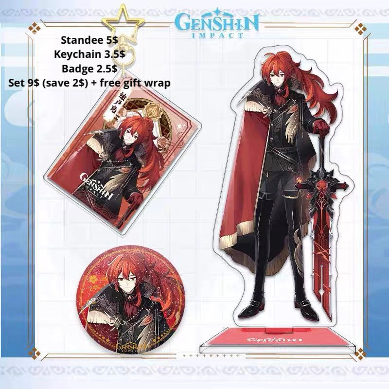Thumbnail: Genshin Men Standee/Keychain/Badge Set