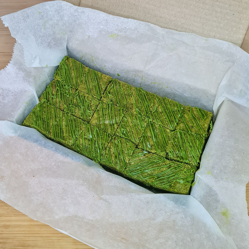 Thumbnail: Matcha & White Chocolate Letterbox Blondie Bites