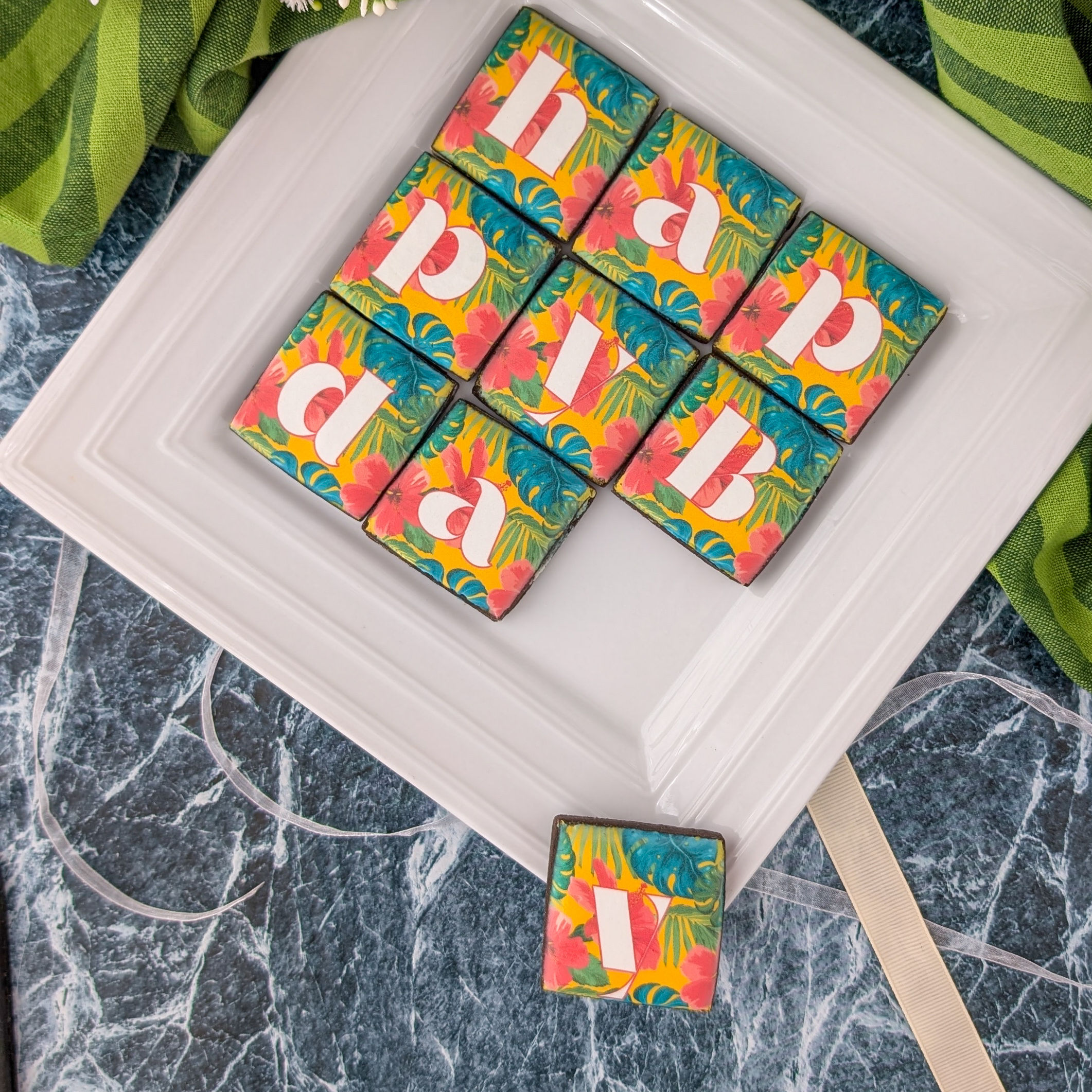 Happy Birthday Biscuits Gift Box, Brighlty Coloured Floral Biscuits