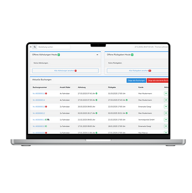 RentControl Buchungssoftware für Vermietgeschäfte Dashboard