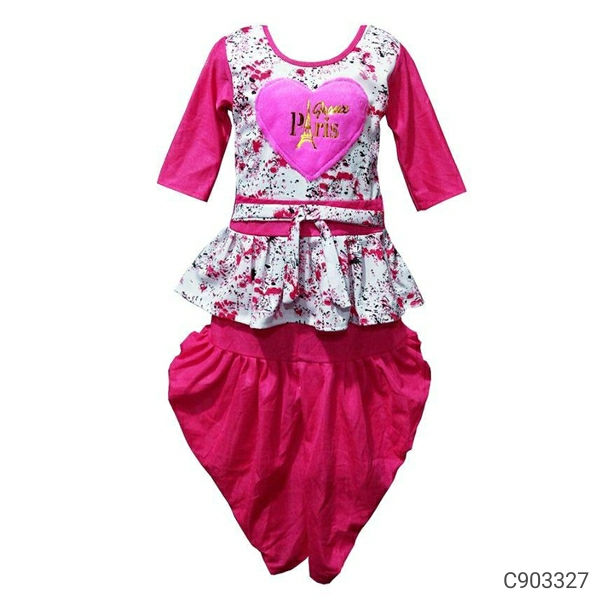 Thumbnail: Girls Printed/Solid Top & Dhoti Set (PR40) 
