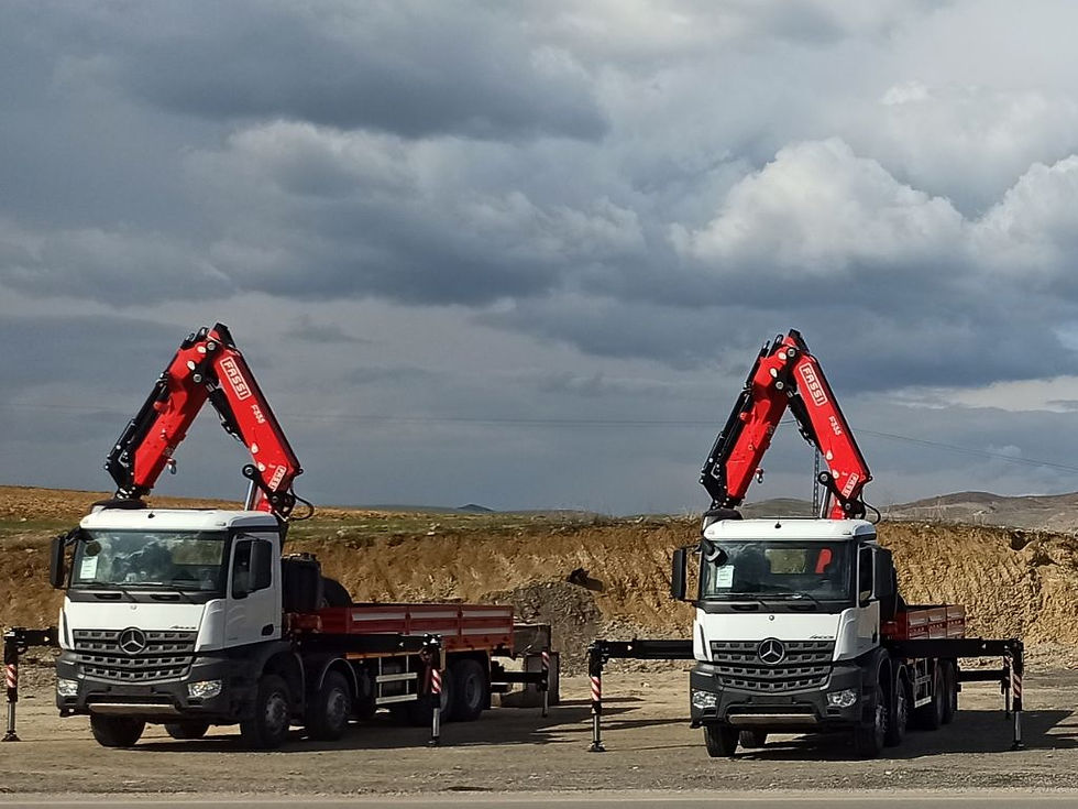 Camiones pesados con grúas articuladas hidráulicas para operaciones de carga y logística