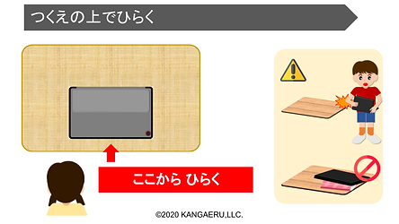 タブレットを開くときは机の上で