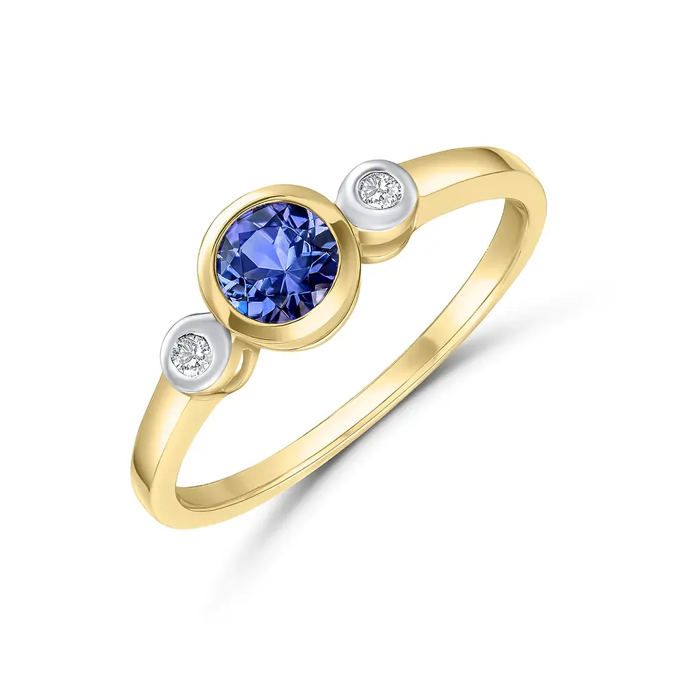 Tanzanite and Diamond Yellow Gold Ring Front