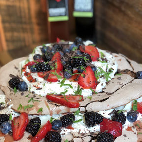 Chocolate Pavlova with Strawberry Balsamic Soaked Fruit
