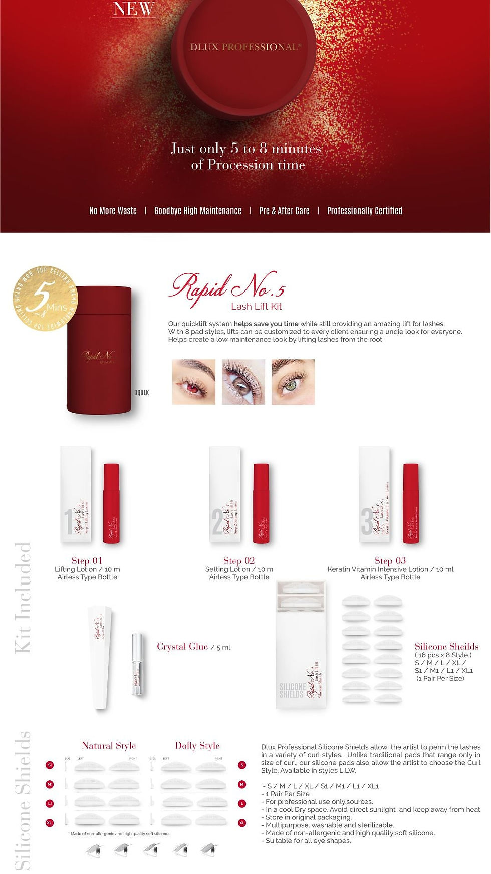Miniatura: Sistema Rapid No. 5 Lash Lift DLUX, contenido y accesorios incluidos