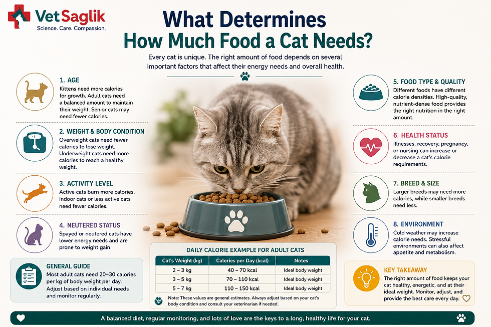 ¿Qué determina la cantidad de comida que necesita un gato?