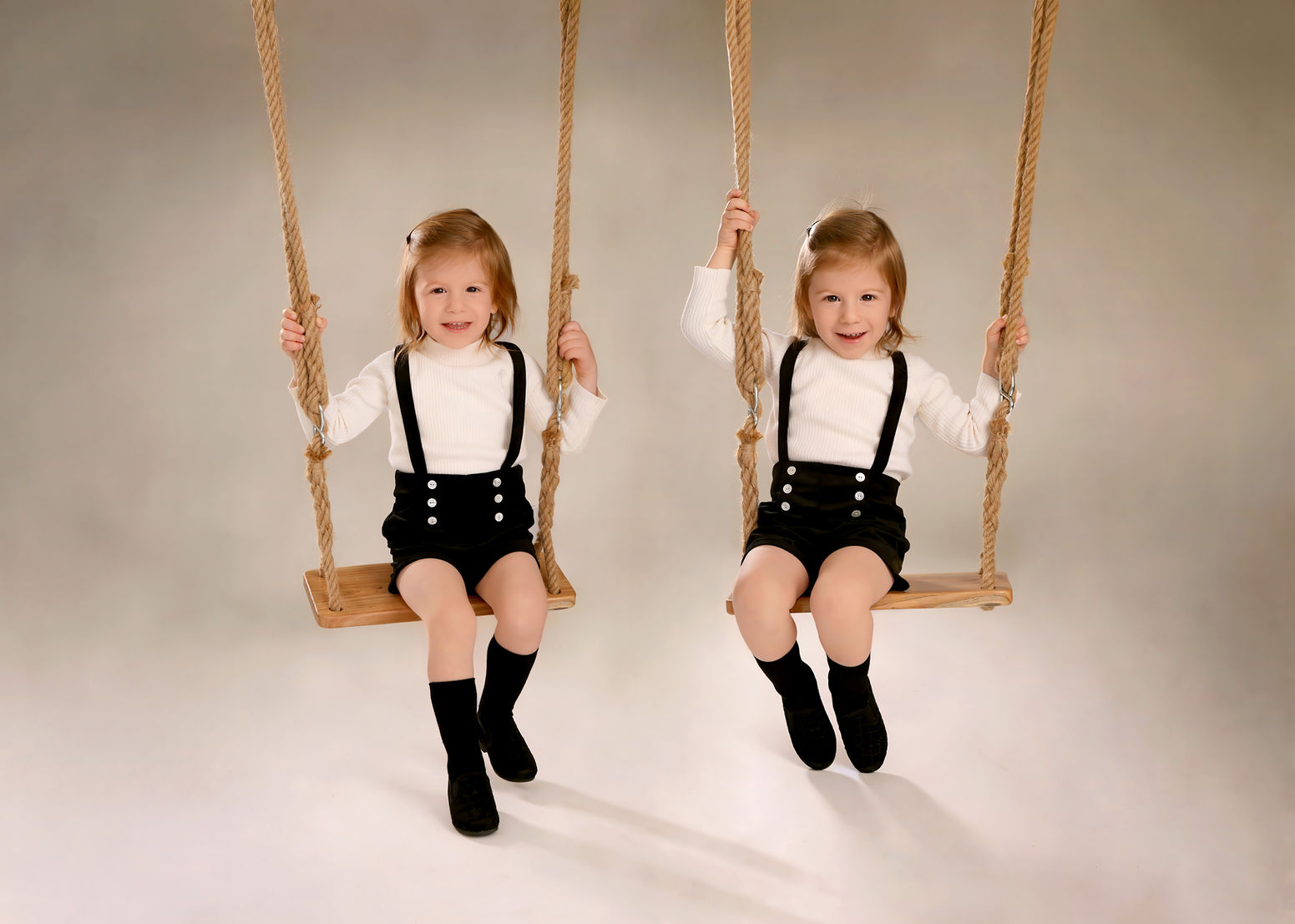 twin upsherin 3 yr olds in studio
