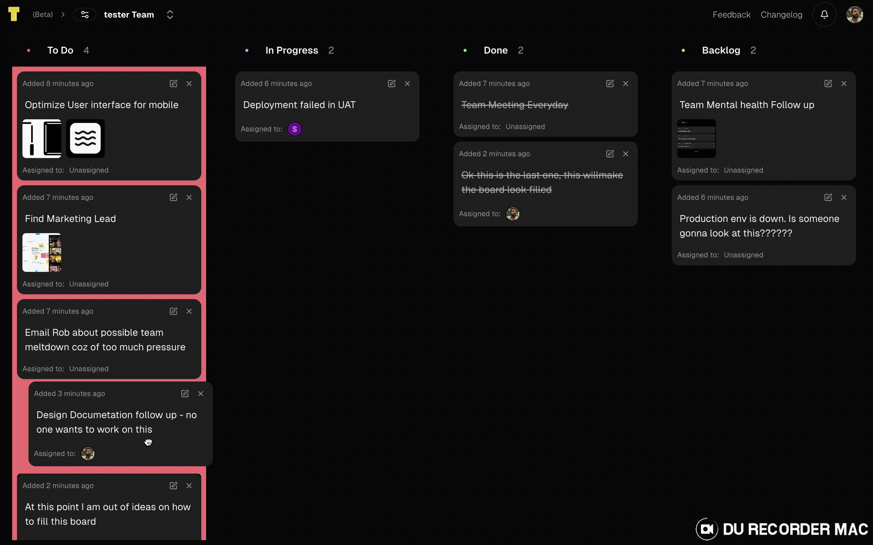 Thinker cloud team kanban board