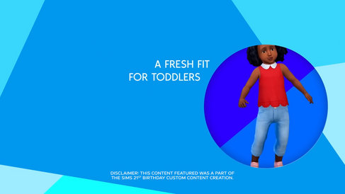 Tenue pour bambin StoryLegacySims avec haut rouge et pantalon bleu dans Les Sims 4.