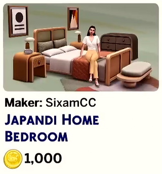 Mobilier de chambre du set Japandi Home Bedroom créé par SixamCC dans Les Sims 4.