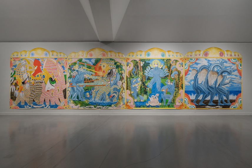 두 괴물에 대한 서사시_Oil, cotton collage on cotton_320cm X 1208cm_2021.tif