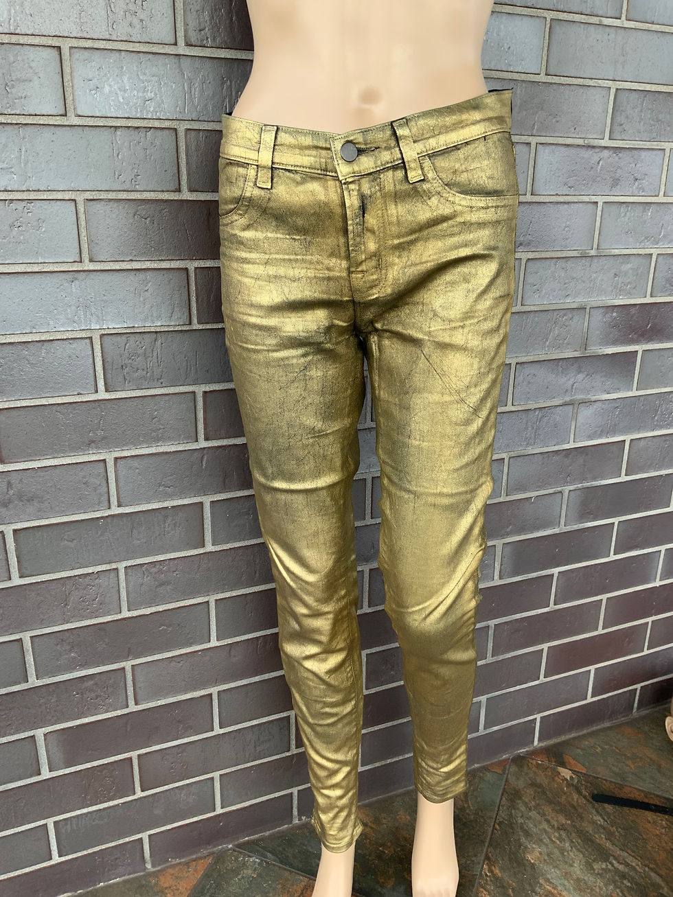Miniaturbild: J Brand Gold Maria Hochhaus-Röhrenjeans in Metallic-Optik
