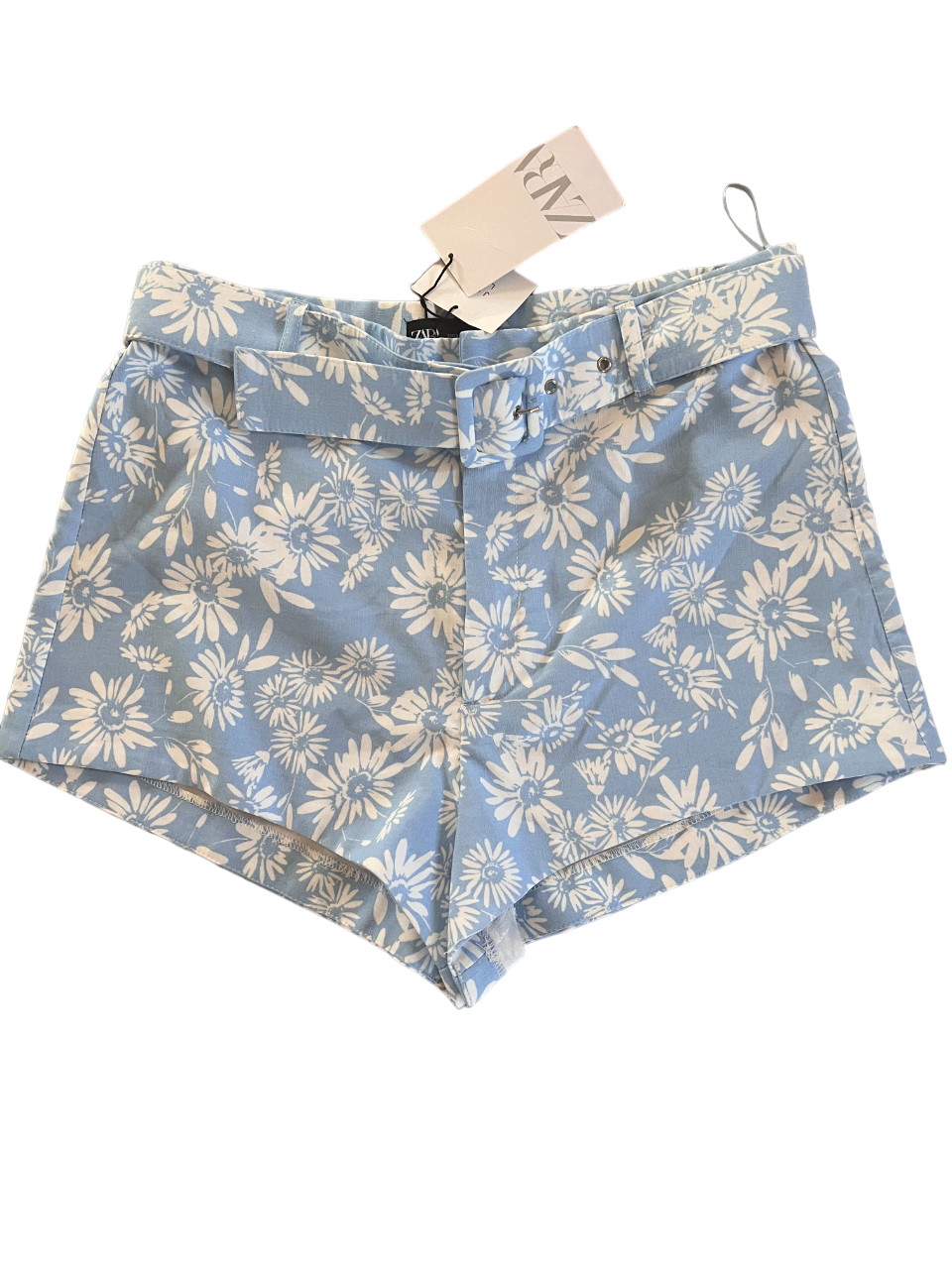 Zara linen flowered mini shorts with belt