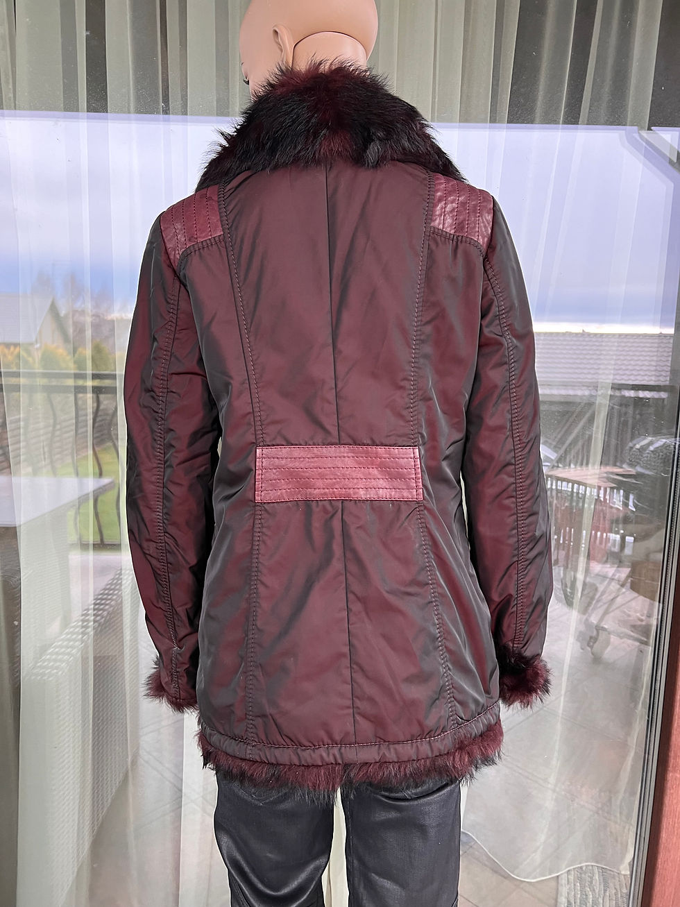 Thumbnail: Elegance Paris coat with real leather and fur