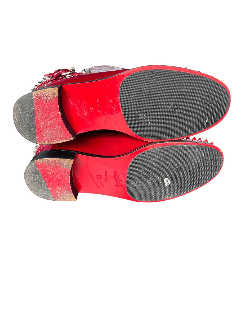 Miniaturbild: Christian Louboutin Egoutina Calfskin Red Patent leather Spike Combat  Boots
