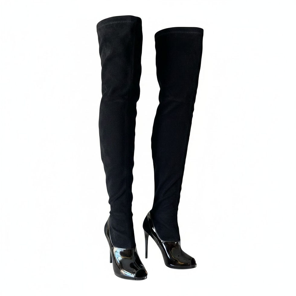 Stella McCartney Black Suede Thigh High Peep Toe Boots