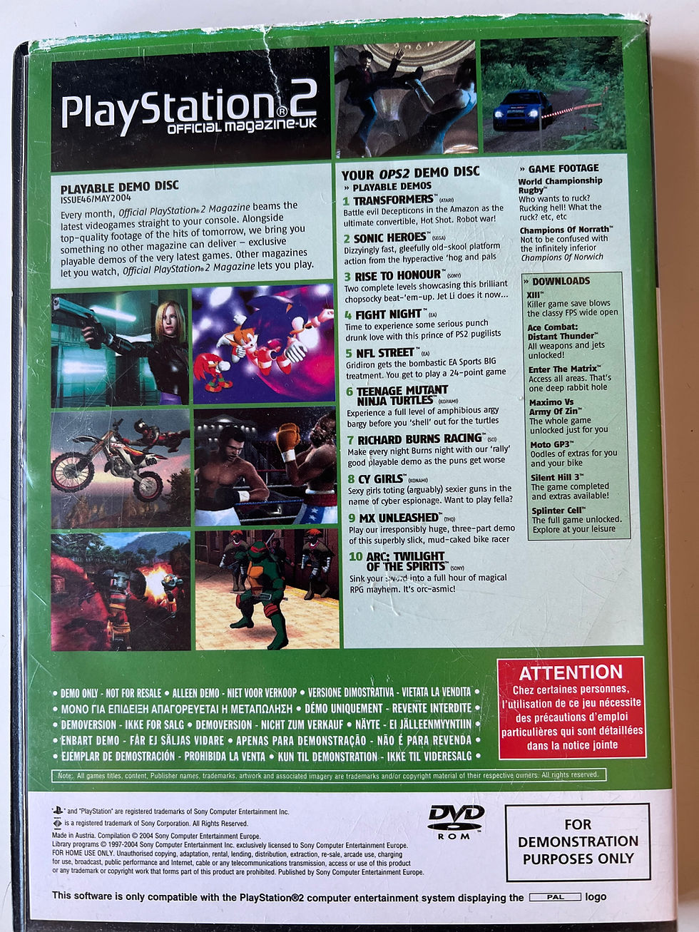 10 playable demos games cd Playstation 2, 2004