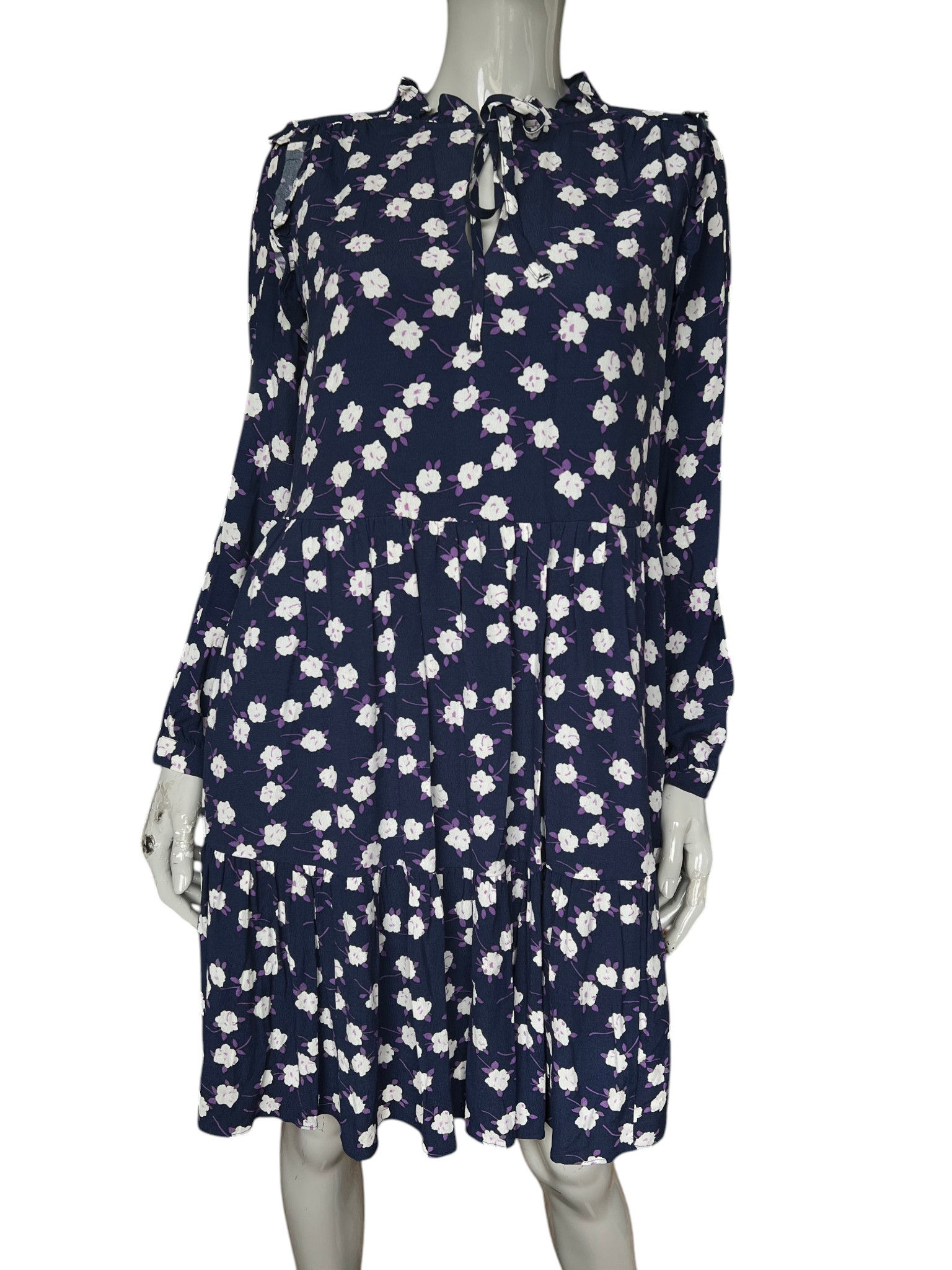 J. Crew Tie Neck Tiered Midi Dress in Scattered Peony Print