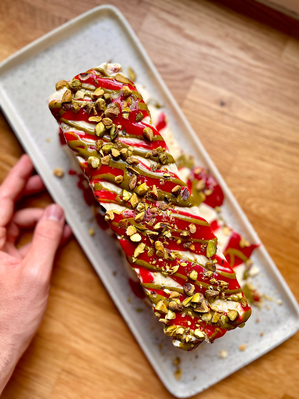 Semifreddo Framboise et Pistache, vu du dessus