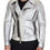 Thumbnail: Silver Leather Biker Coat Lambskin Jacket
